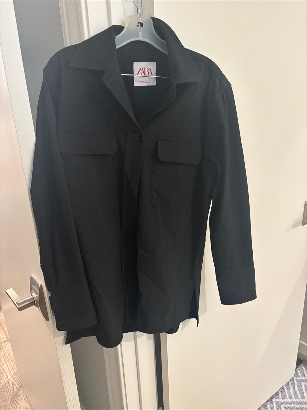 Zara Black Long-Sleeve Button-Up Utility Shirt